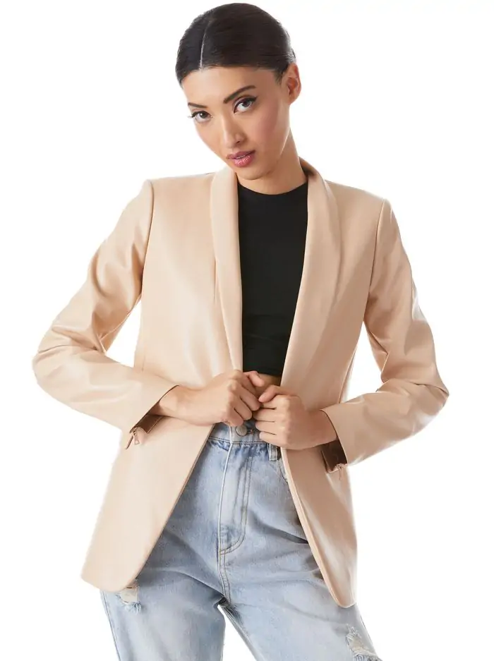 MACEY VEGAN LEATHER SHAWL COLLAR BLAZER